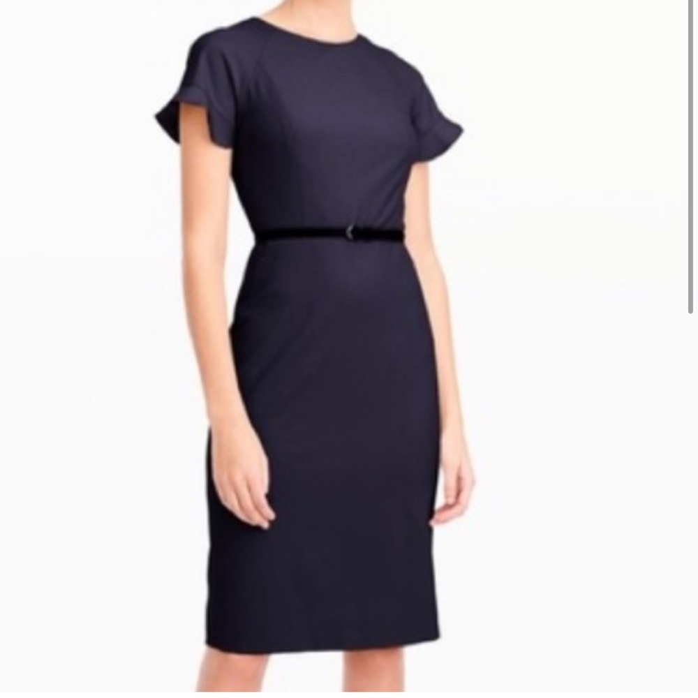 J Crew Wool Ruffle Sleeve Sheath Dress